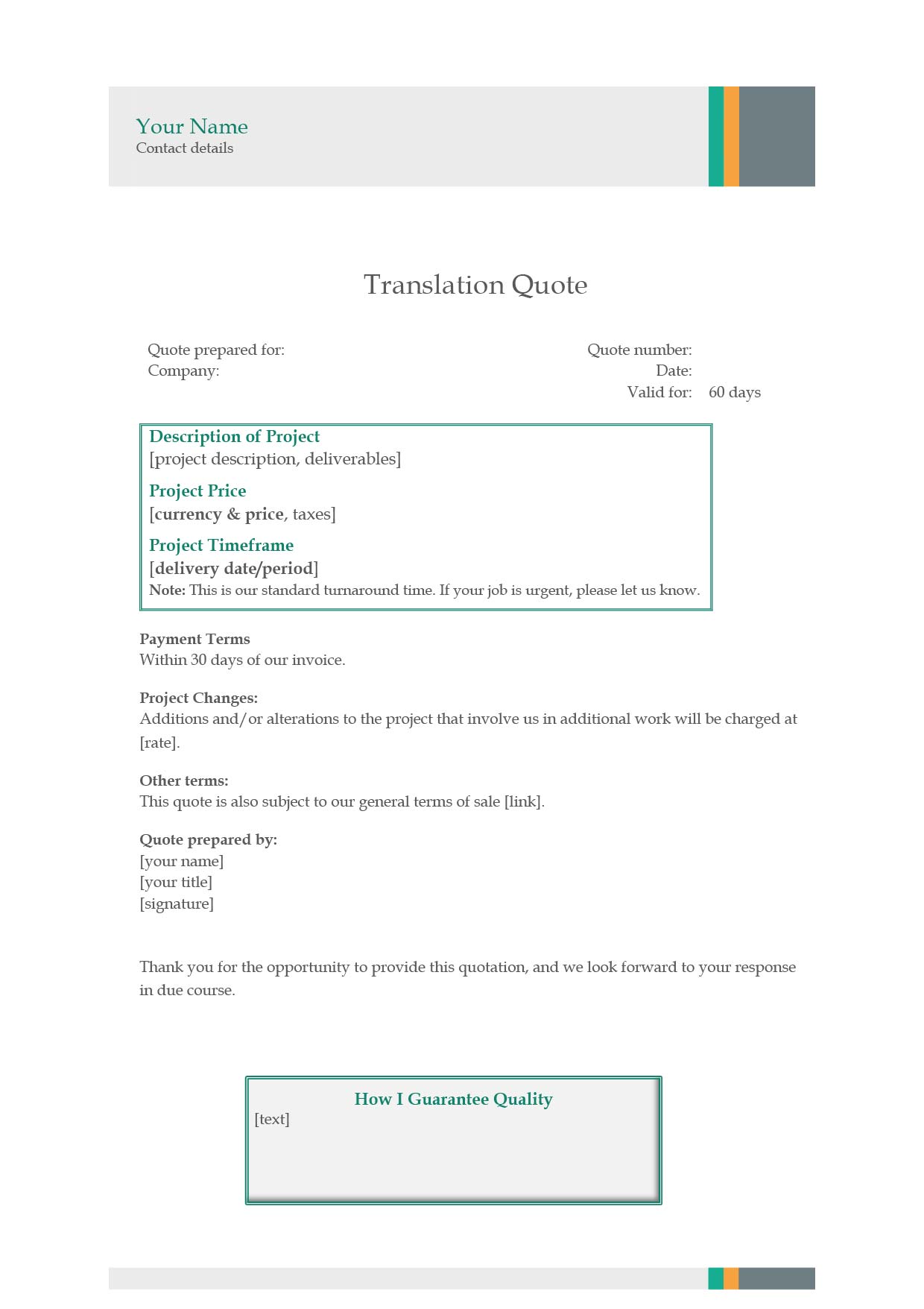 translation quotation template