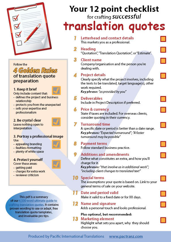 Translation quotation checklist