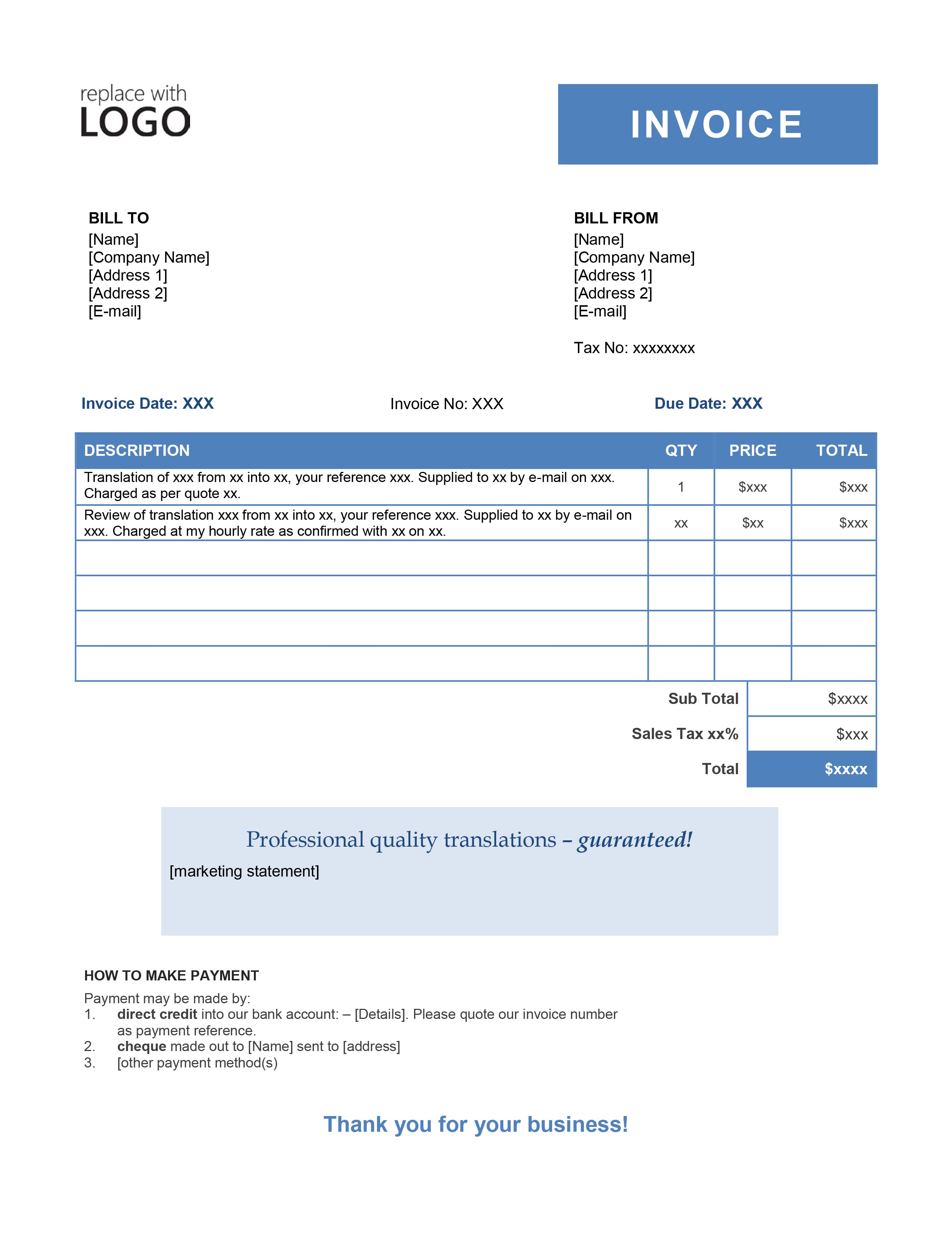 Your Translation Invoice 9 Point Blueprint Free Templates