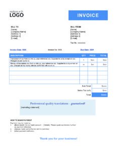 translation invoice template example